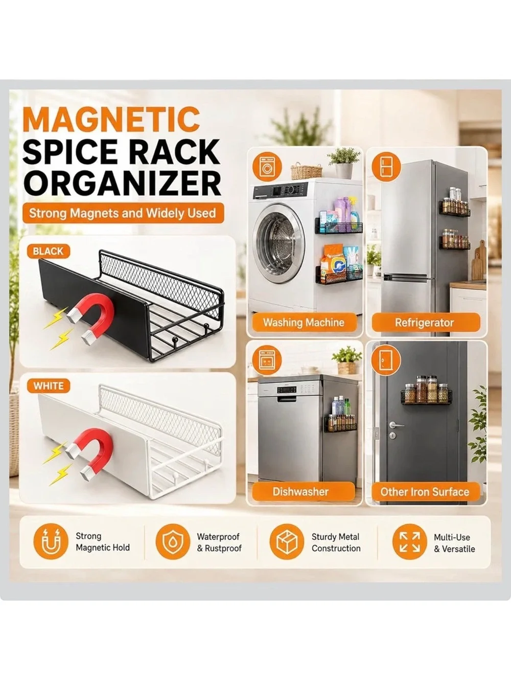 OrgaFocus 2 Pack Magnetic Cup Holder Heavy Duty Metal Storage Organizer w/hooks